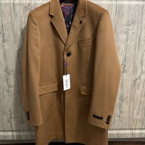 NWT Men's Ted Baker Endurance 3 Button Cashmere/Wool Coat in Camel- Size 40R